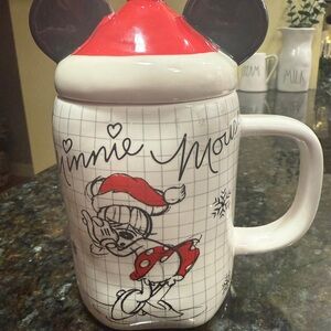 Disney Holiday Christmas Minnie Mouse Sketchbook Mug w Santa Hat Topper
